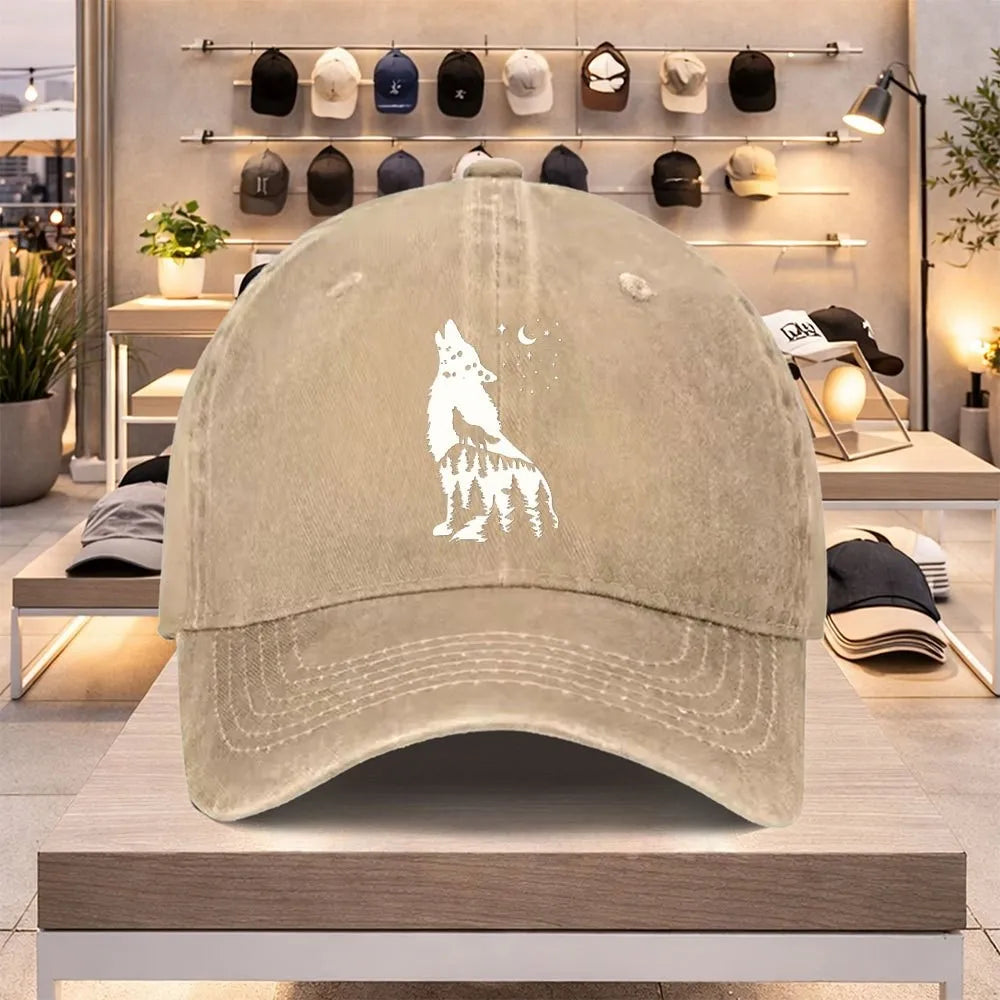 Wolf Moon Forest Washed Baseball Cap