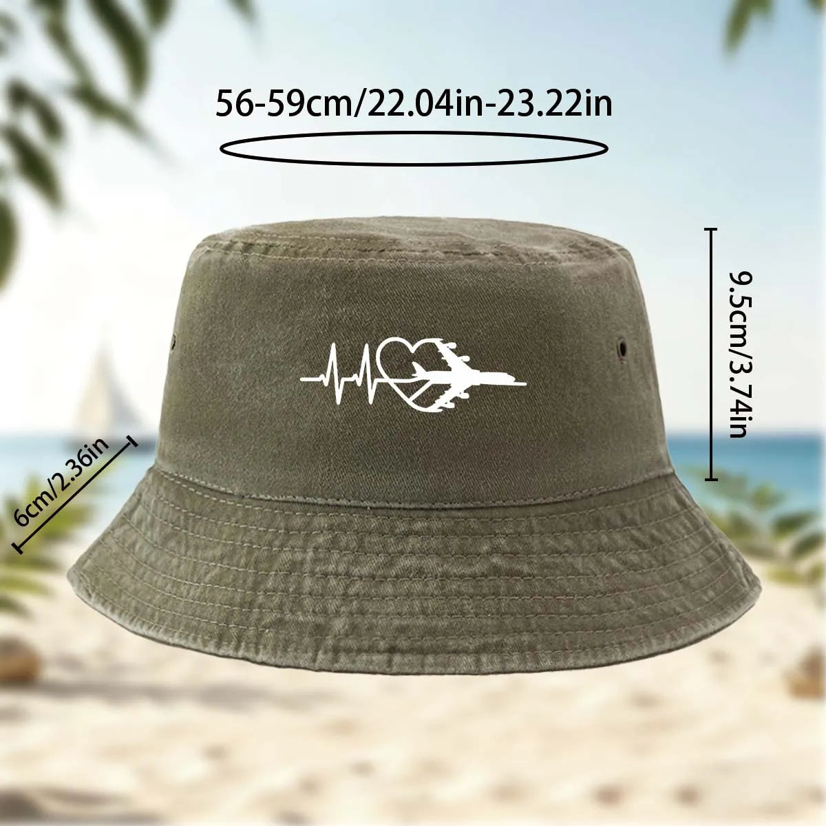 Heart Airplane Pattern Hip-Hop Bucket Hat