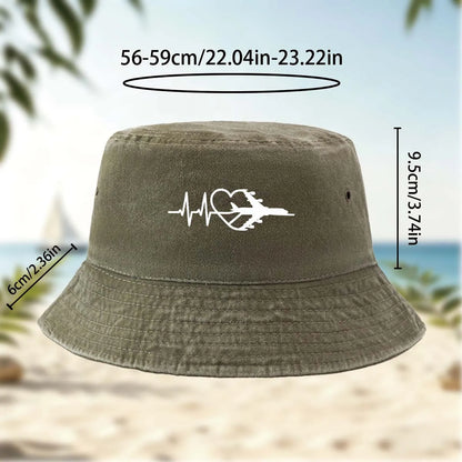 Heart Airplane Pattern Hip-Hop Bucket Hat