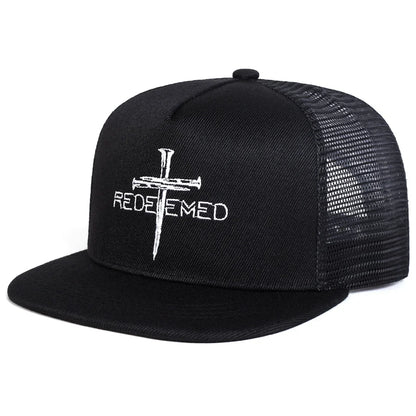 REDEEMED Cross Embroidery Casual Snapback Cap