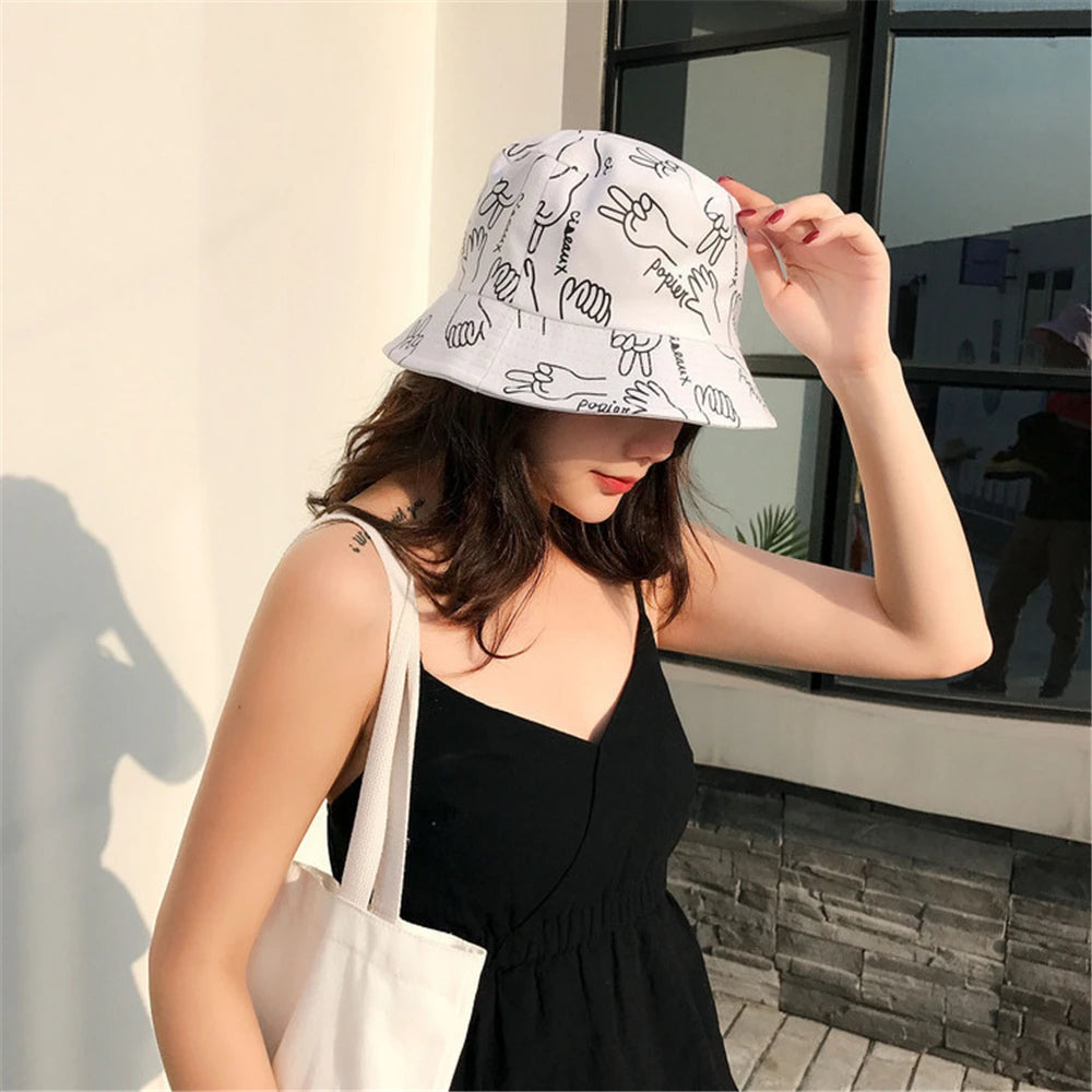 Spring Outdoor Graffiti Wide Brim Casual Bucket Hat