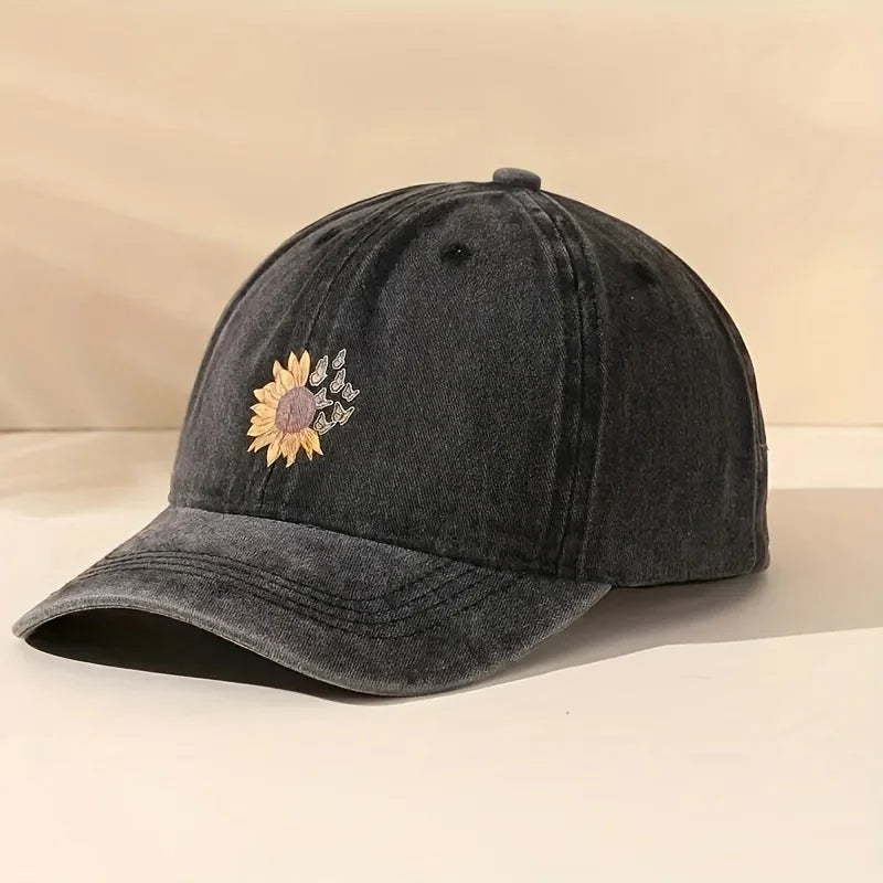 Sunflower Printed Baseball Cap With Adjustable Retro