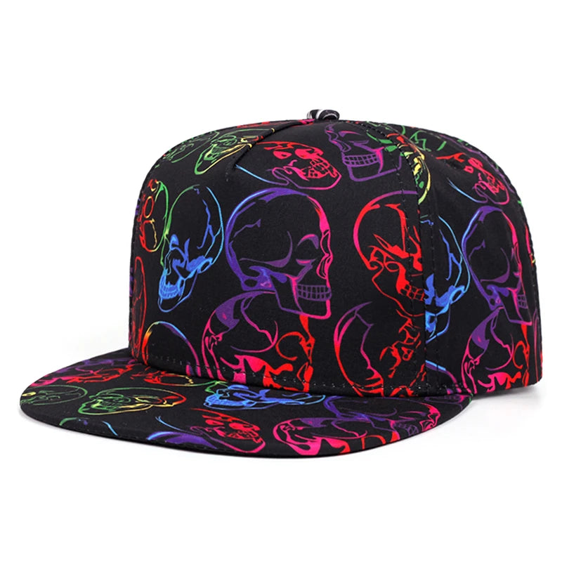 Skeleton Printed Unisex Streetwear Flat Brim Snapback Cap