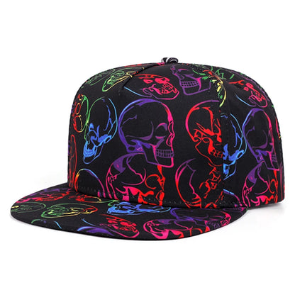 Skeleton Printed Unisex Streetwear Flat Brim Snapback Cap