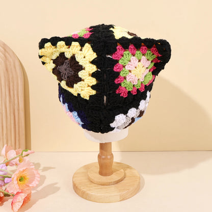 Women Cat Ears Knitted Hollow Winter Beanie Hat