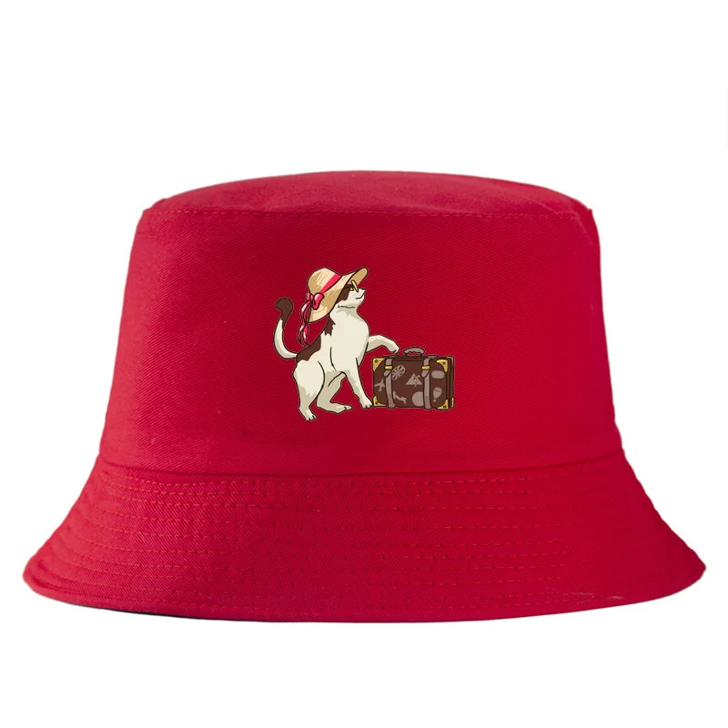 Reversible Cartoon Cat Print Double-Sided Summer Bucket Hat