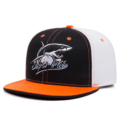 Shark Embroidered Unisex Streetwear Flat Brim Snapback Cap