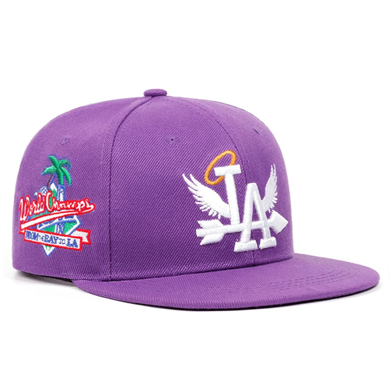 LA Wings Embroidered Flat Brim Mesh Snapback Cap