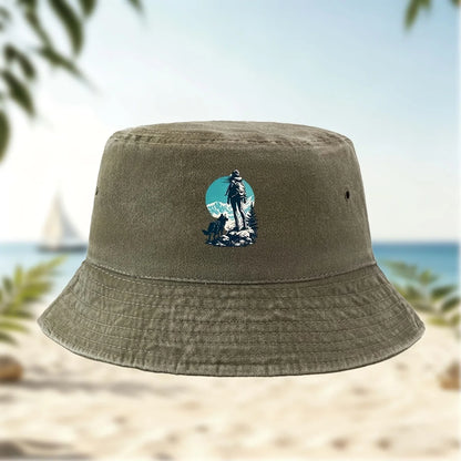 Man With Dog Mountain Bucket Hat