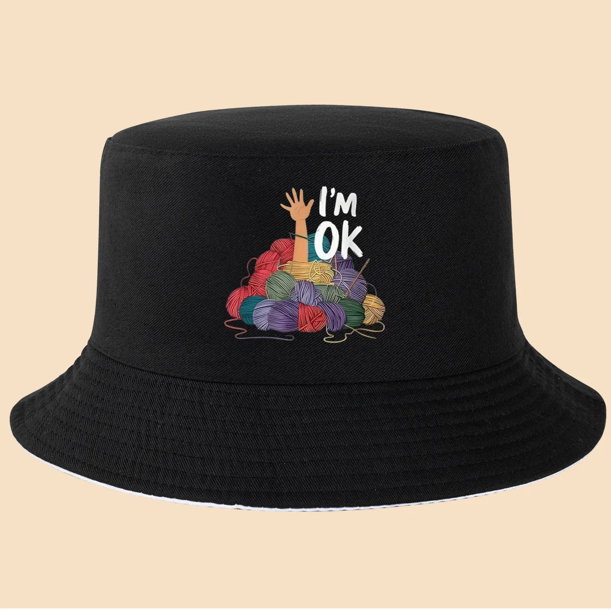 I'm Fine Text Print Bucket Hat