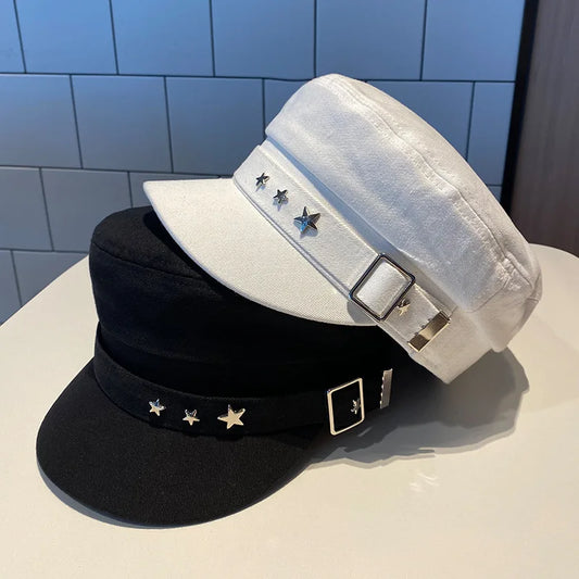 Women's Beret Black Star Hat Spring And Autumn Winter British Retro Fashion