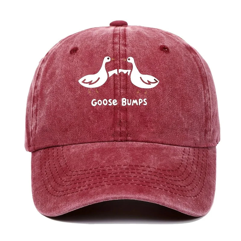 Retro Goose Print Distressed Washed Baseball Cap