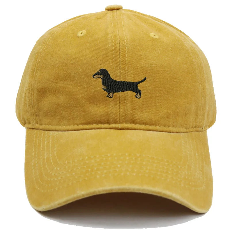 Vintage Washed Dachshund Embroidered Baseball Cap