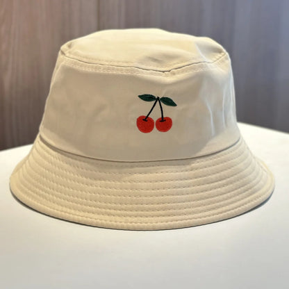 Embroidered Cherry Summer Bucket Hat