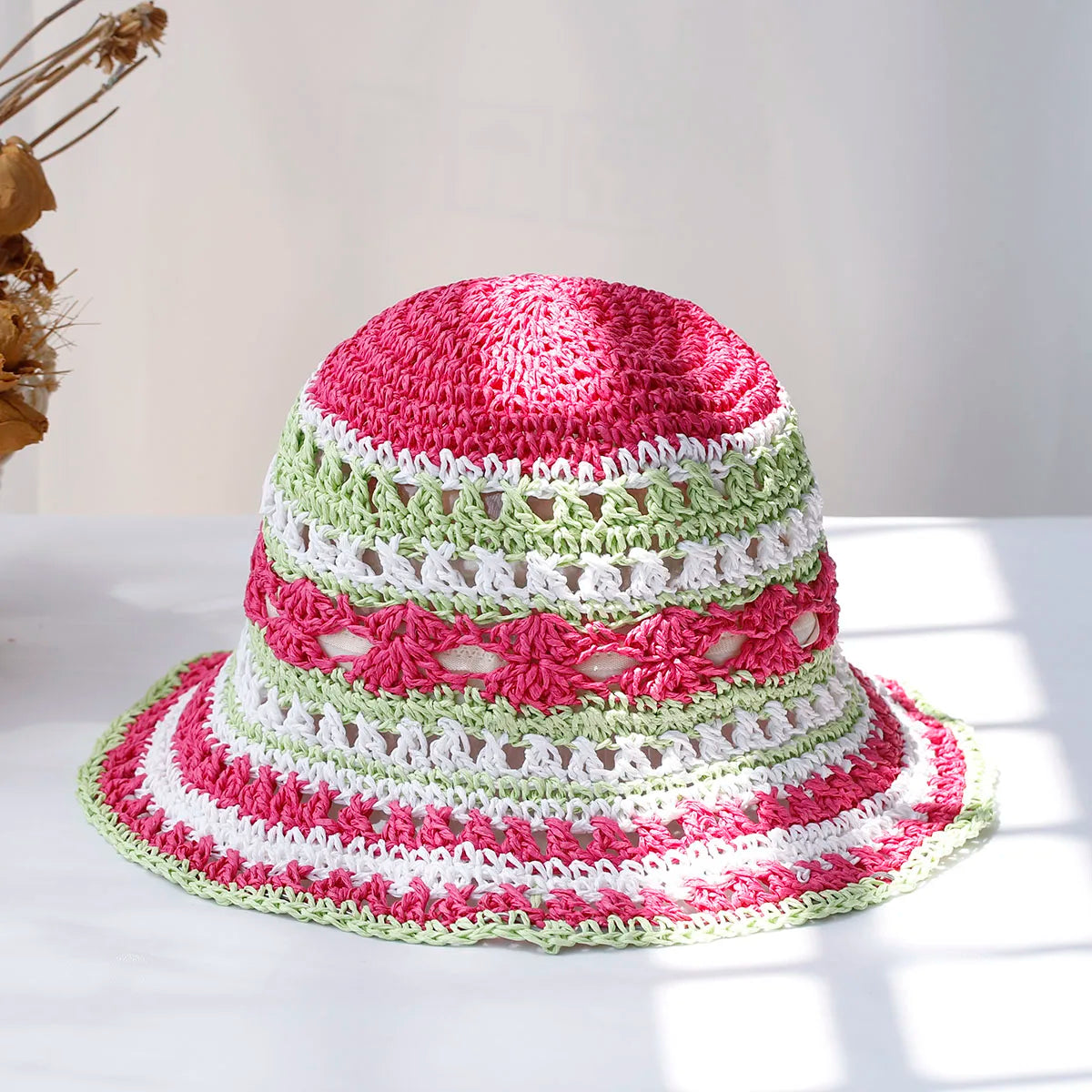 Women's Multicolor Foldable Crochet Bucket Hat