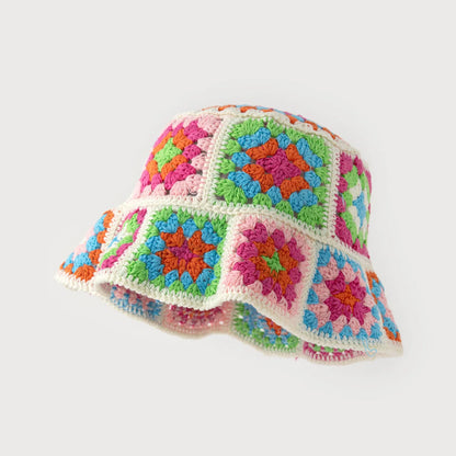 Color Patchwork Crochet Fashion Bucket Hat