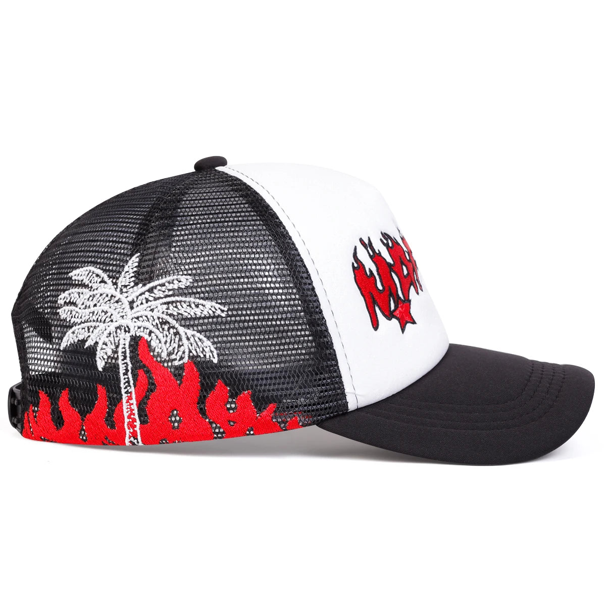 Unisex MAGARI Flame Embroidery Baseball Net Caps