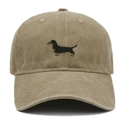 Vintage Washed Dachshund Embroidered Baseball Cap