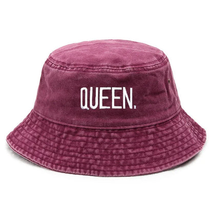 Couple Letter Embroidered Washed Bucket Hat