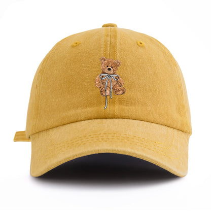 Minimalist Bow Bear Print Retro Washed Baseball Cap