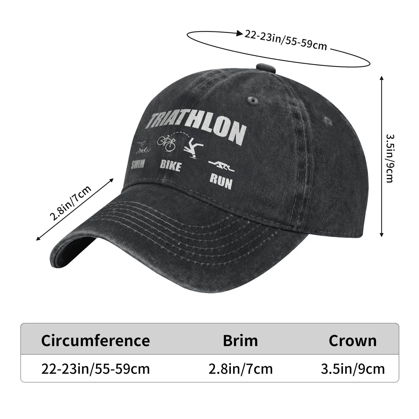 Triathlon Running Swimming Bicycling Vintage Adjustable Baseball Cap