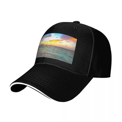 Sunset Over The Ocean Curved Brim Baseball Cap