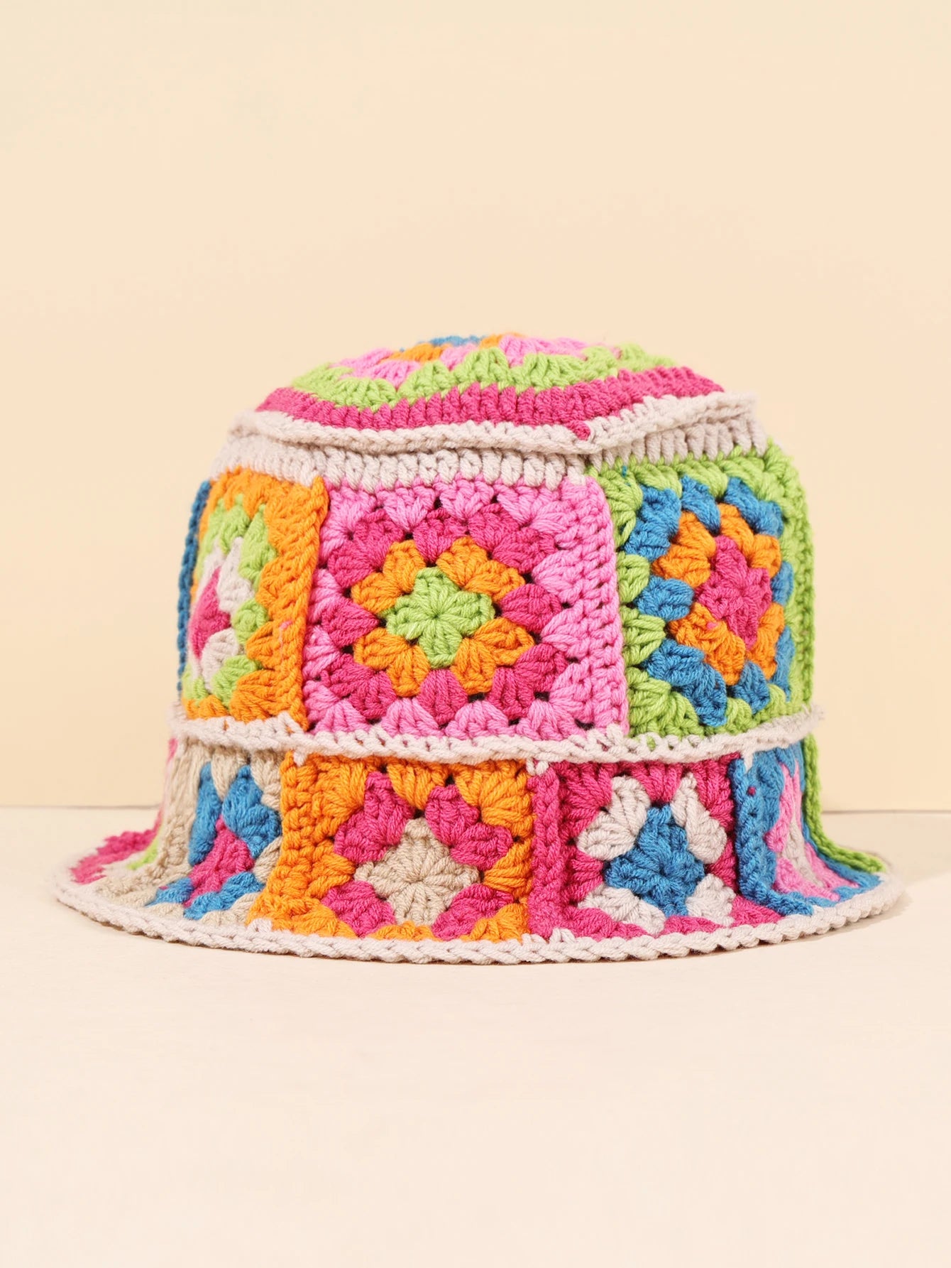Colorful Floral Patch Crochet Bucket Hat
