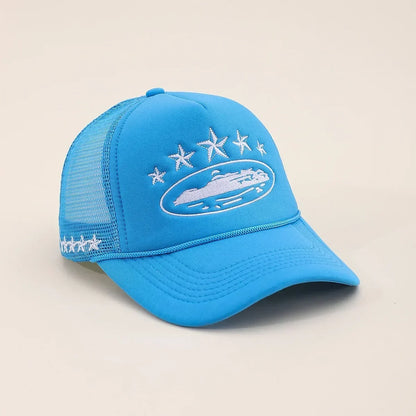 Fashionable Embroidered Baseball Hat Five Star Color Blocked Mesh Breathable Summer Duck Tongue Hat Versatile Sunshade Truck Hat