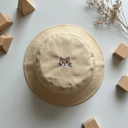 Cat Embroidery Casual Summer Bucket Hat
