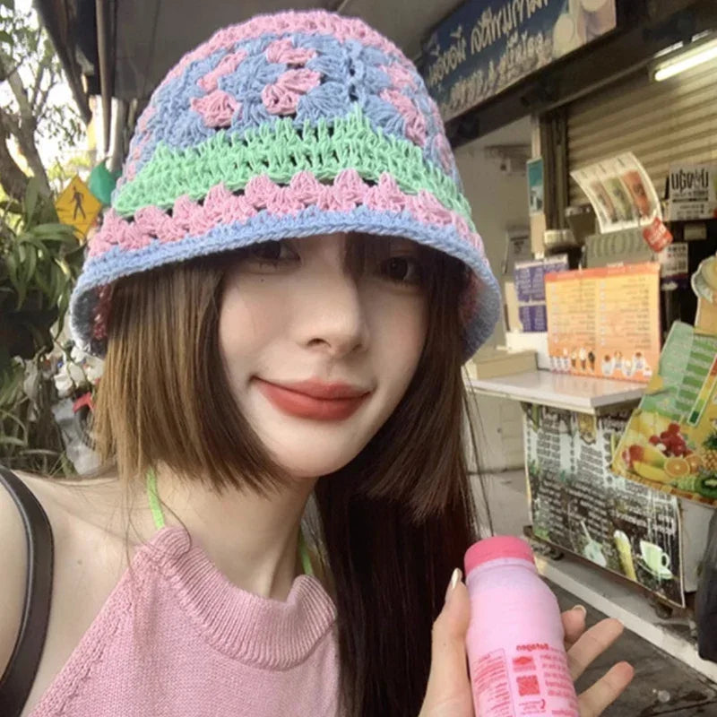 Women's Flower Knitted Crochet Bucket Hat