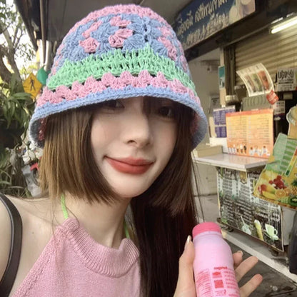 Women's Flower Knitted Crochet Bucket Hat