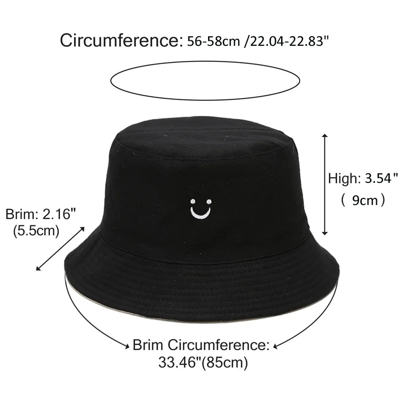Unisex Bucket Hat Smile Face Embroidery Double Sided