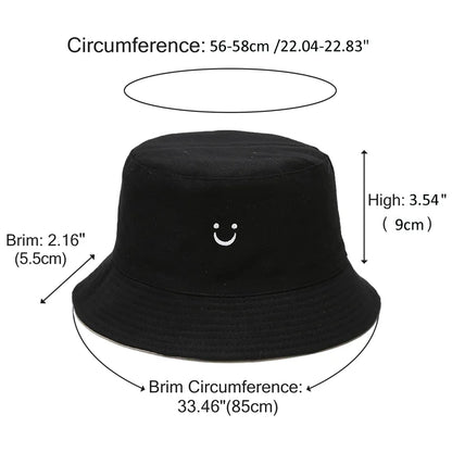 Unisex Bucket Hat Smile Face Embroidery Double Sided