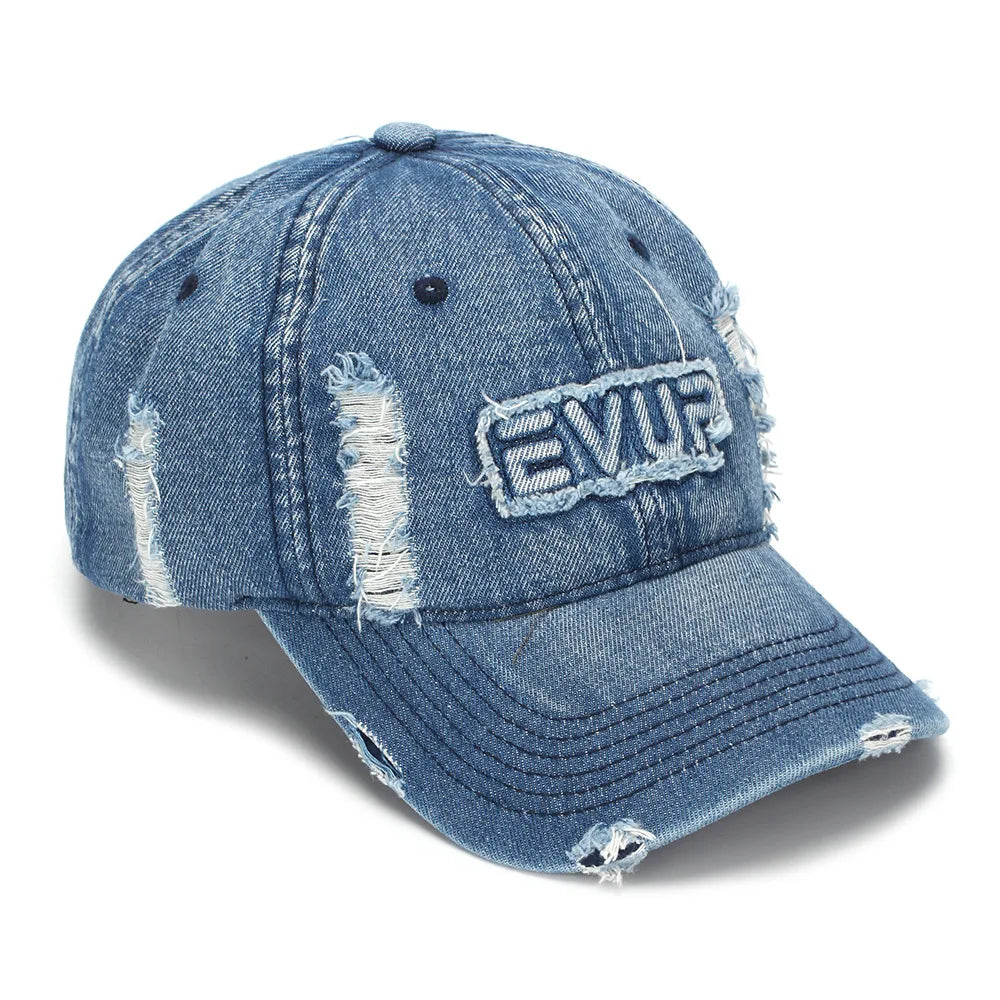 Spring Autumn Thick Soft Top Baseball Cap Washed Denim Hole Embossed Antique Korean Style Casual Fashion Sun Hat