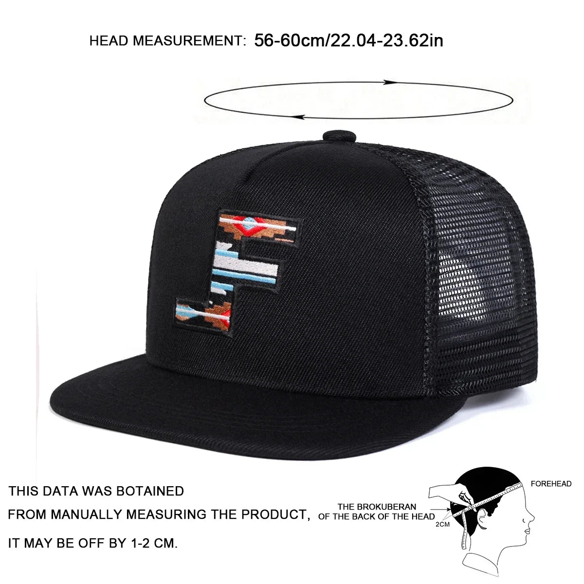 F Letter Embroidered Mesh Hip-Hop Snapback Cap