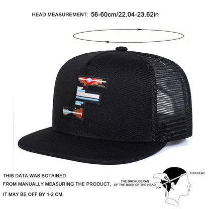 F Letter Embroidered Mesh Hip-Hop Snapback Cap