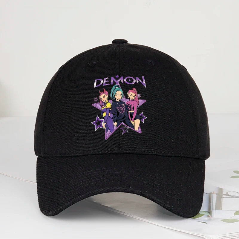 Demon Girl Group Cartoon Print Baseball Cap Men Women Y2K Streetwear Washed Cotton Adjustable Dad Hat Sun Hat