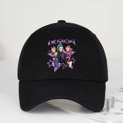 Demon Girl Group Cartoon Print Baseball Cap Men Women Y2K Streetwear Washed Cotton Adjustable Dad Hat Sun Hat