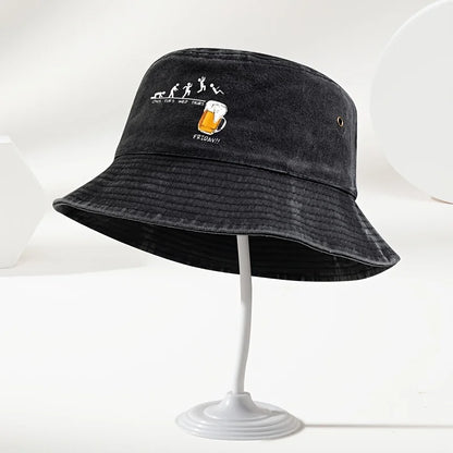 Beer Cup Print Washed Cotton Bucket Hat