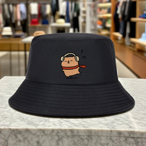 Cartoon Bear Earphone Scarf Bucket Hat