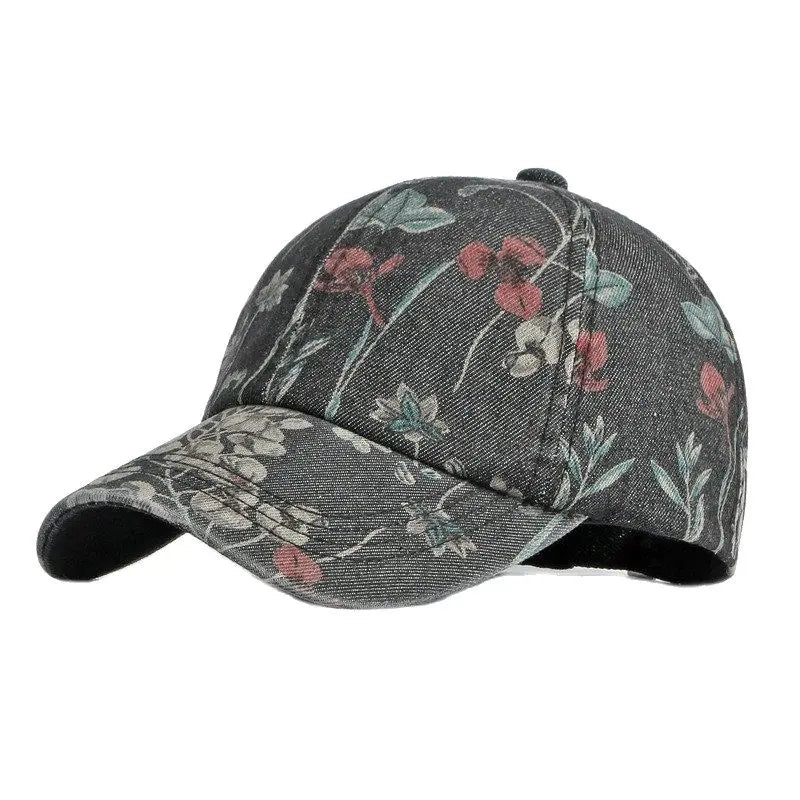 Spring Denim Flower Print Casquette Baseball Cap Adjustable Outdoor Snapback Hats For Men And Women 170