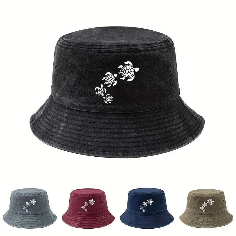 Printed Turtle Washed Bucket Hat