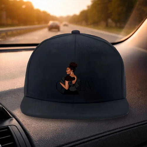 Stylish Black Queen Print Flat Brim Snapback Cap
