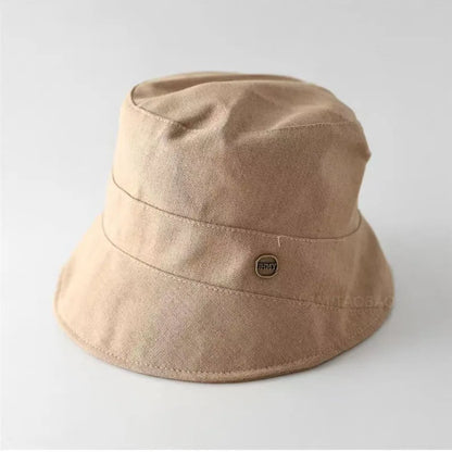 Linen Solid Color Letter Bucket Hat