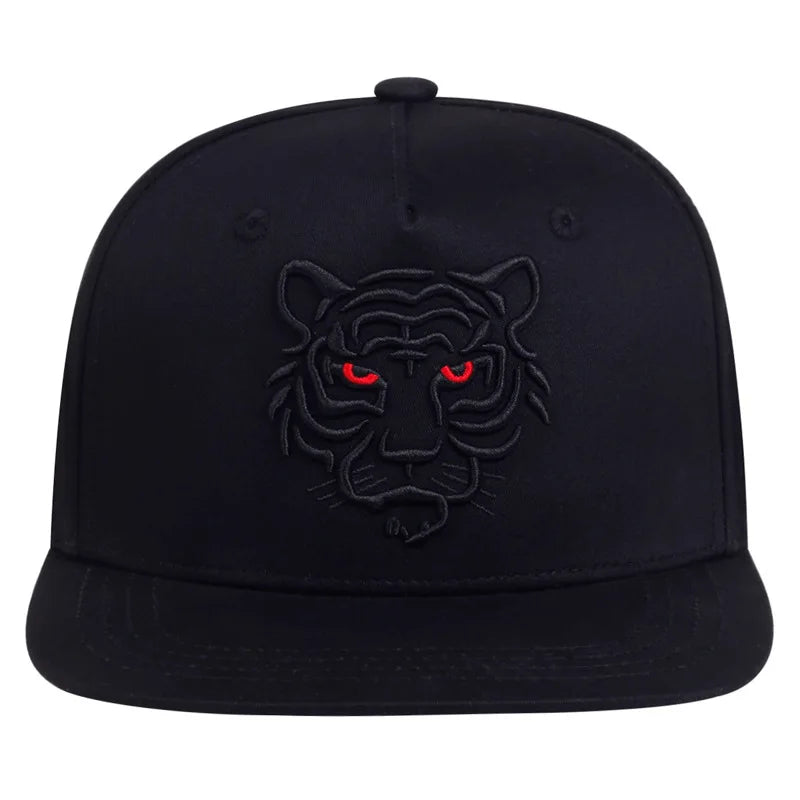 Black Tiger Embroidered Cotton Trucker Snapback cap
