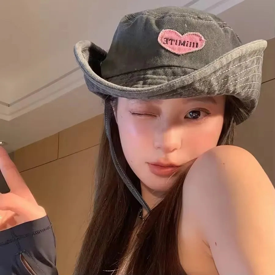 Japanese Retro Washed Cowboy Hats For Women Spring