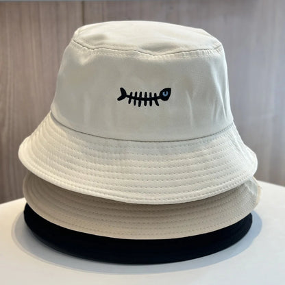 Popular Unisex Summer Bucket Hat For Women Embroidery Fish