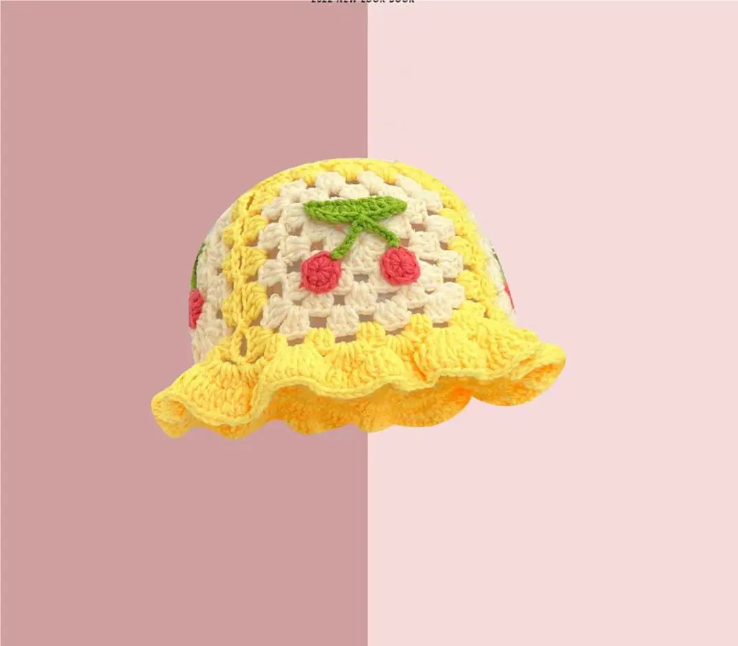Women's Cherry Floral Crochet Bucket Hat