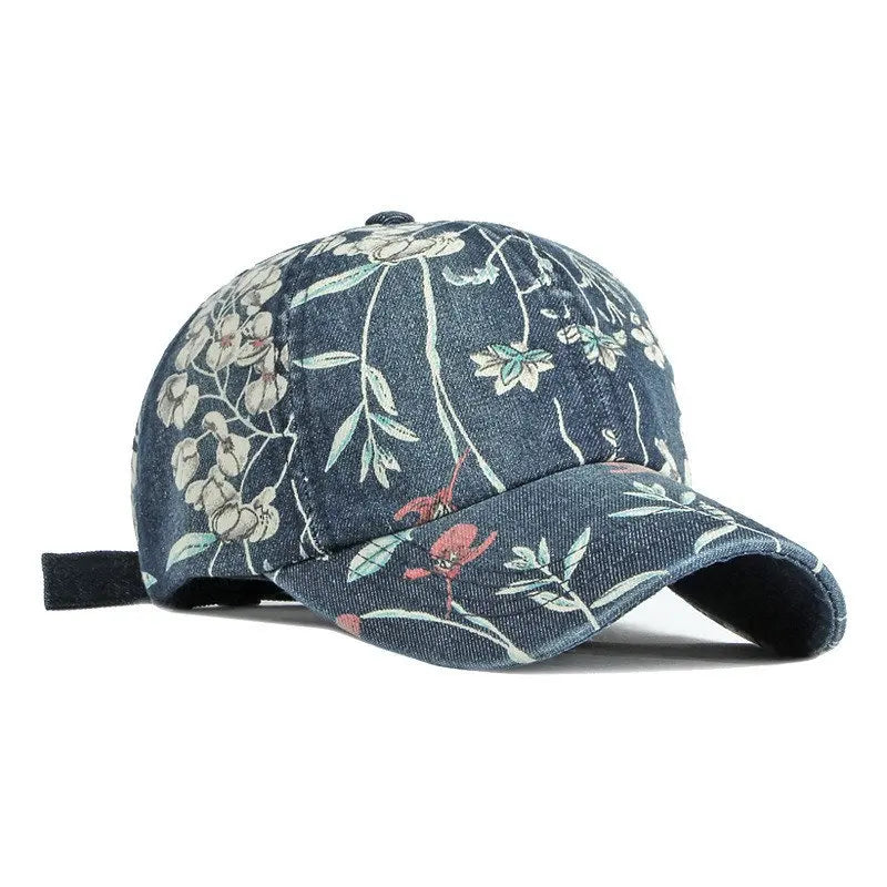 Spring Denim Flower Print Casquette Baseball Cap Adjustable Outdoor Snapback Hats For Men And Women 170