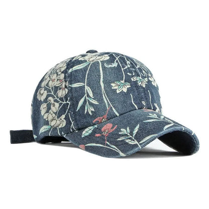Spring Denim Flower Print Casquette Baseball Cap Adjustable Outdoor Snapback Hats For Men And Women 170